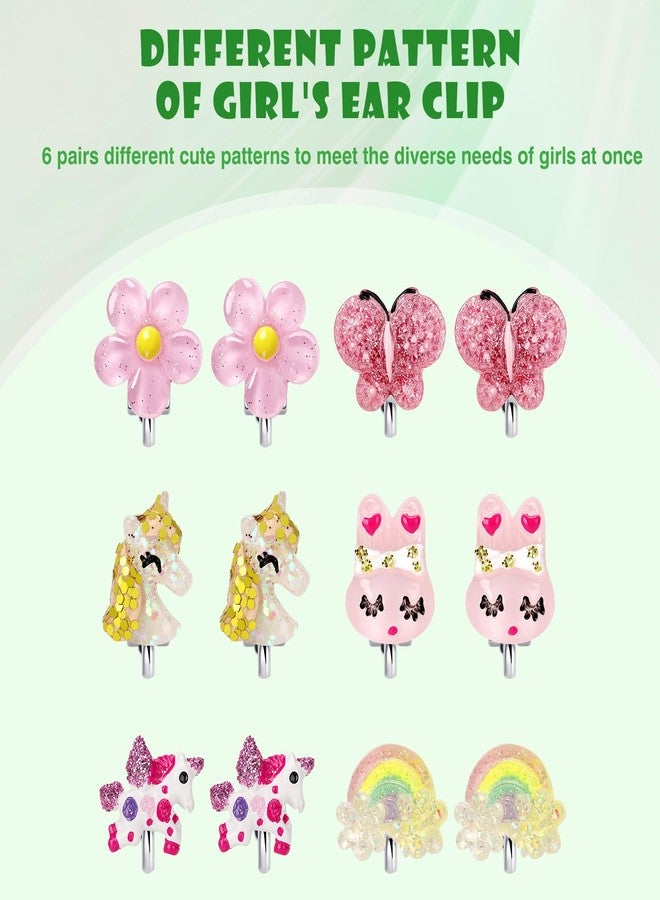 Wingchold 6Pairs Unicorn Flower Clip On Earrings for Little Girls, Toddler Butterfly Clip On Jewelry Rainbow Earrings Kids Dress Up Jewelry - Image 4